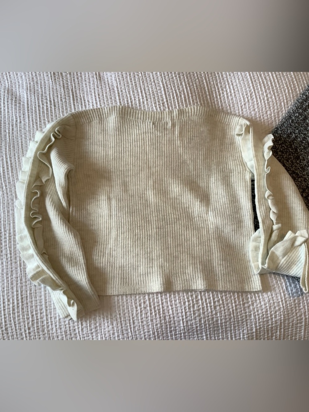 RW&CO. Cream Ruffle-Trim Ribbed Sweater - Picture 2 of 6